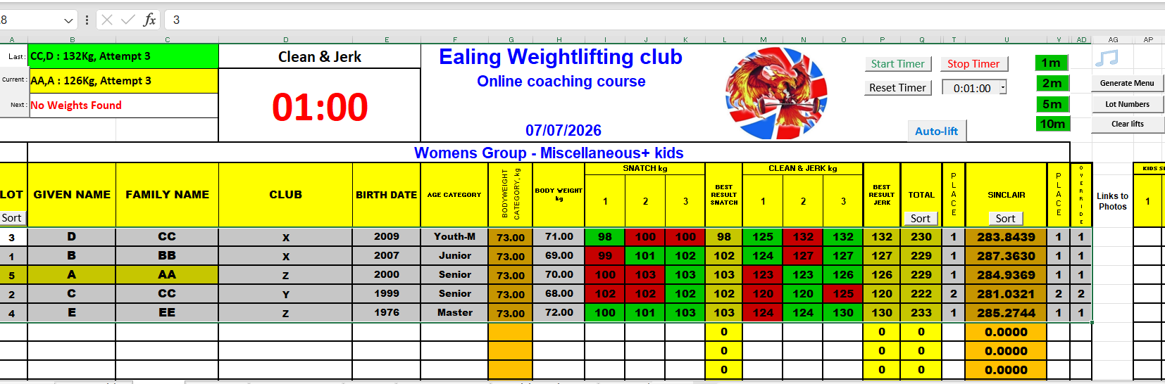 Olympic Weightlifting Scoreboard Software interface